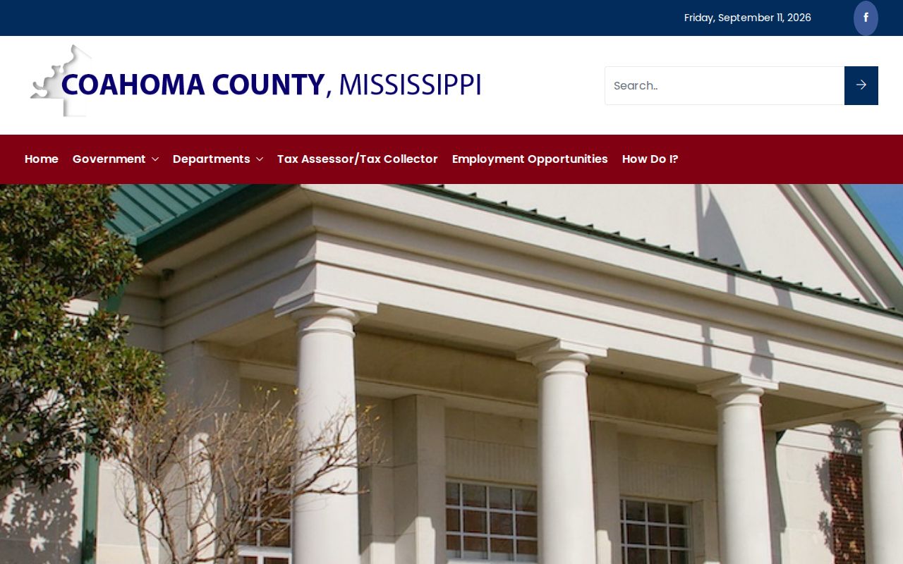 Coahoma County government website listing the departments that hold warrant records