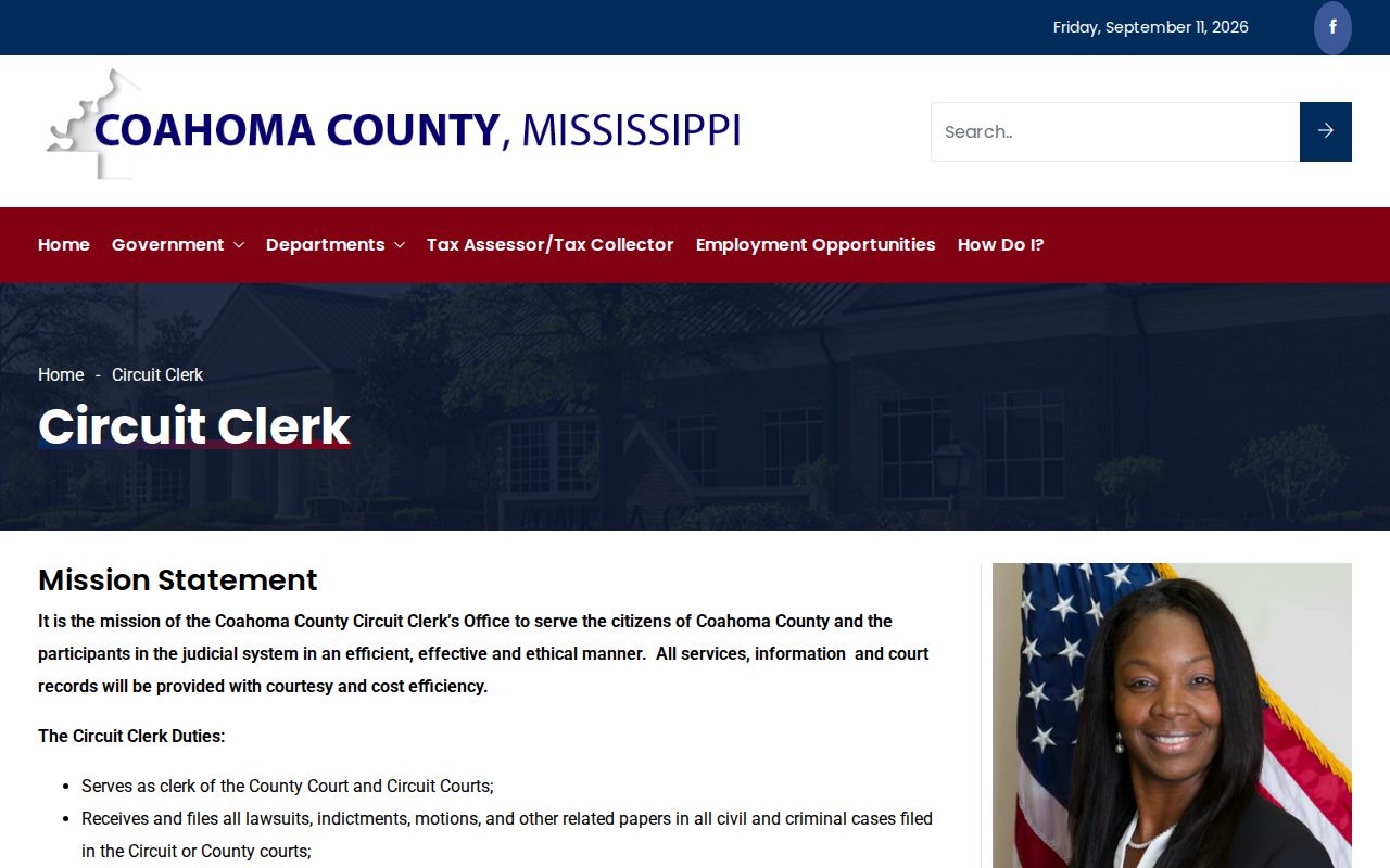 Coahoma County Circuit Clerk page listing contacts for felony warrant records