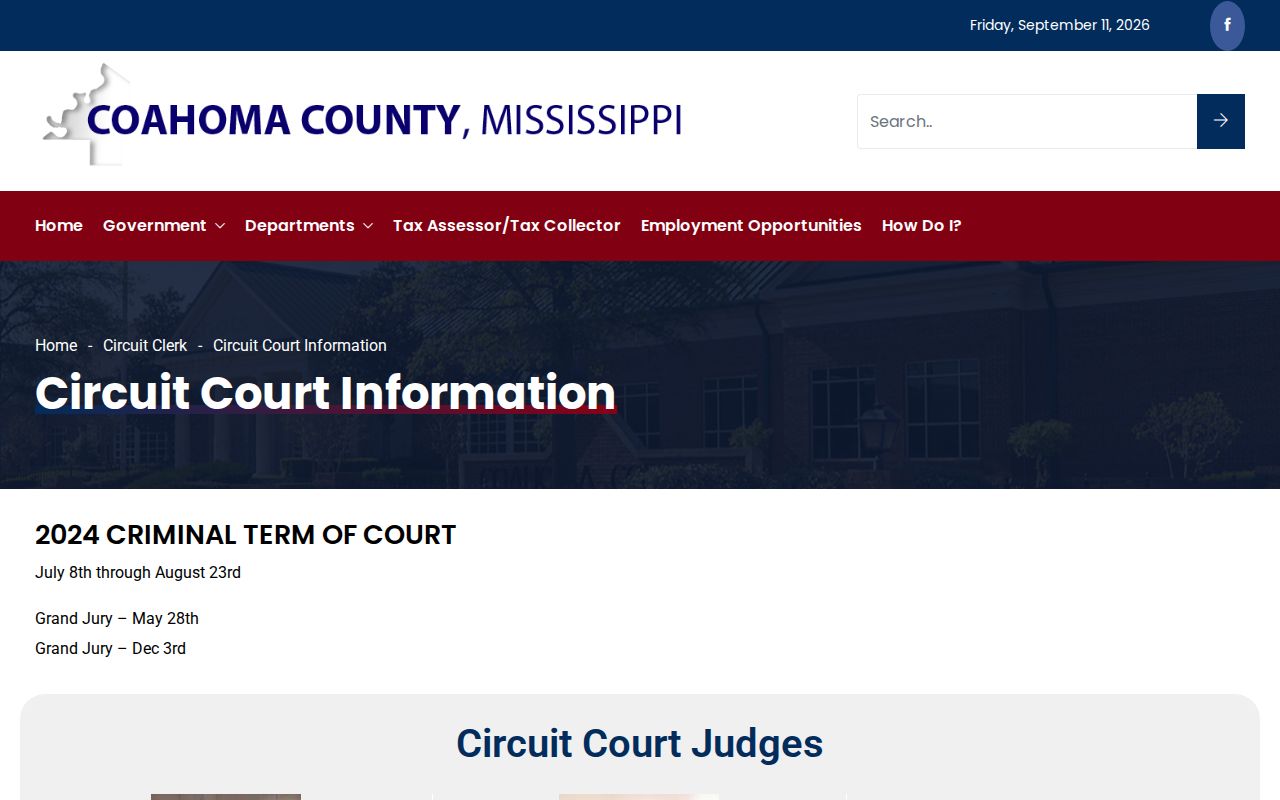Coahoma County circuit court information page covering the Eleventh Circuit warrant docket
