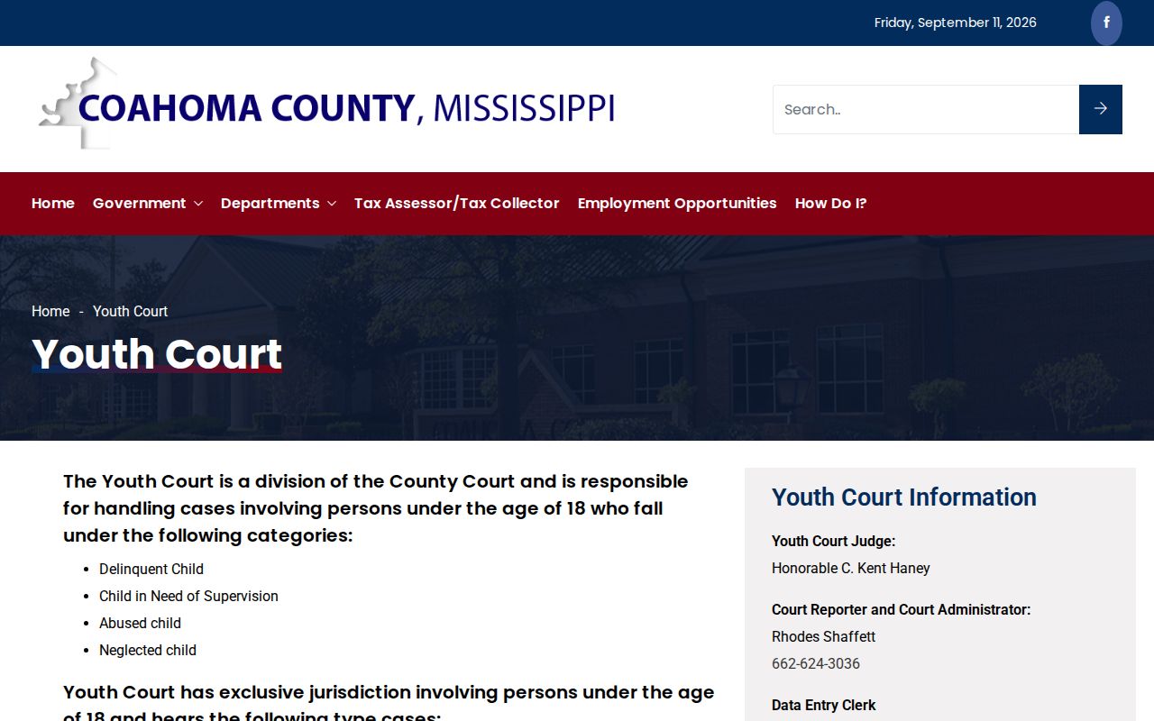 Coahoma County Youth Court page describing restricted juvenile warrant records