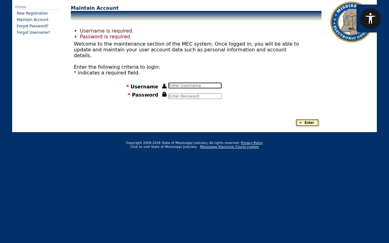 PAMEC login page for Coahoma County warrant and court docket access