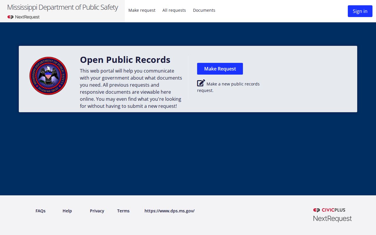 Mississippi public records request portal used for Coahoma County warrant record questions