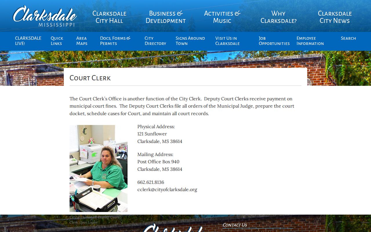Clarksdale municipal court clerk page serving Coahoma County city warrant questions