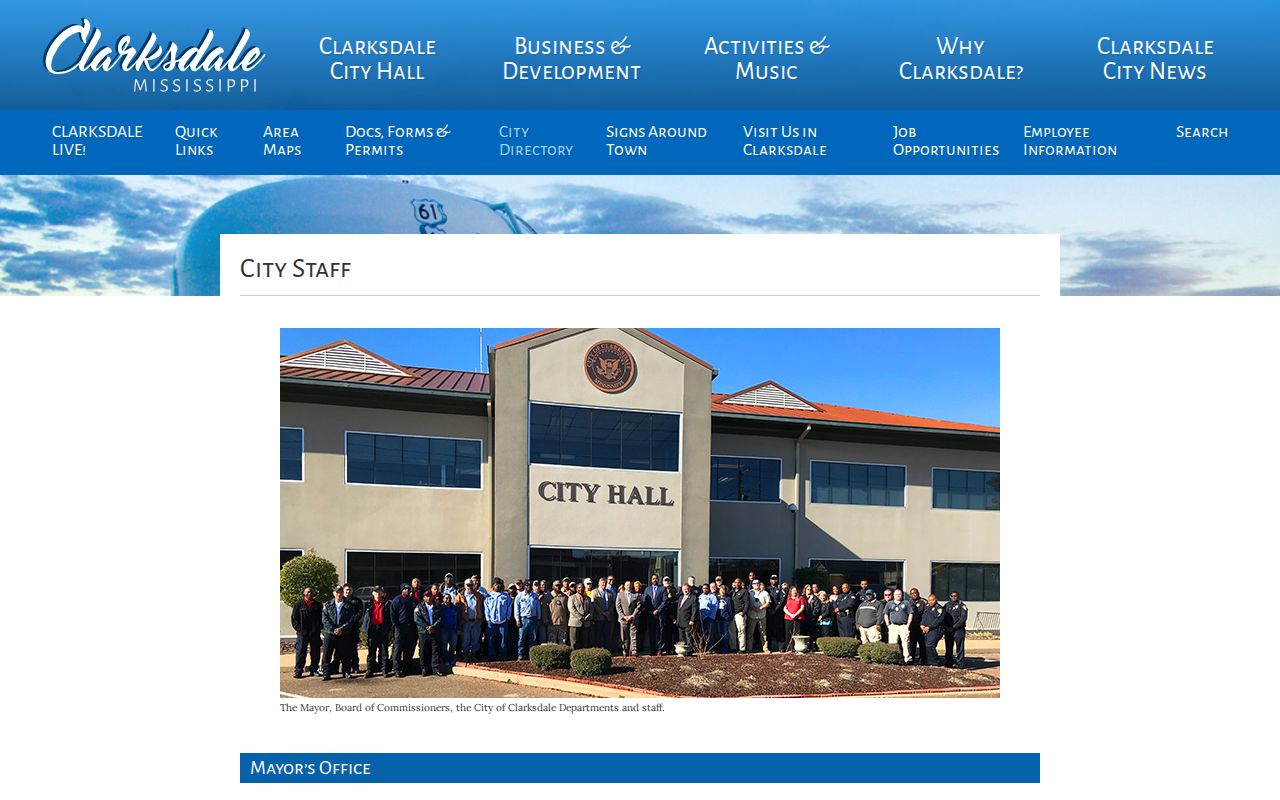 Clarksdale staff directory listing judicial and police contacts for warrant questions